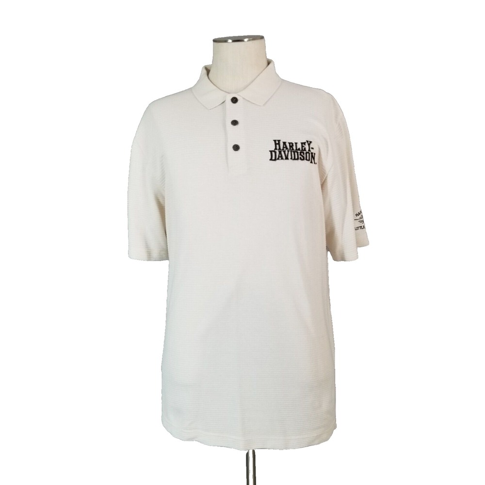 Harley-Davidson Polo Men Large Beige Little Rock Arkansas Biker Ribbed Knit